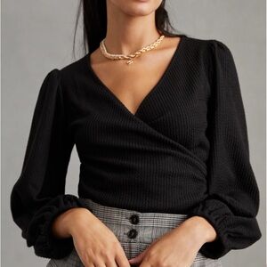 Anthropologie Black Puff Sleeve Blouse